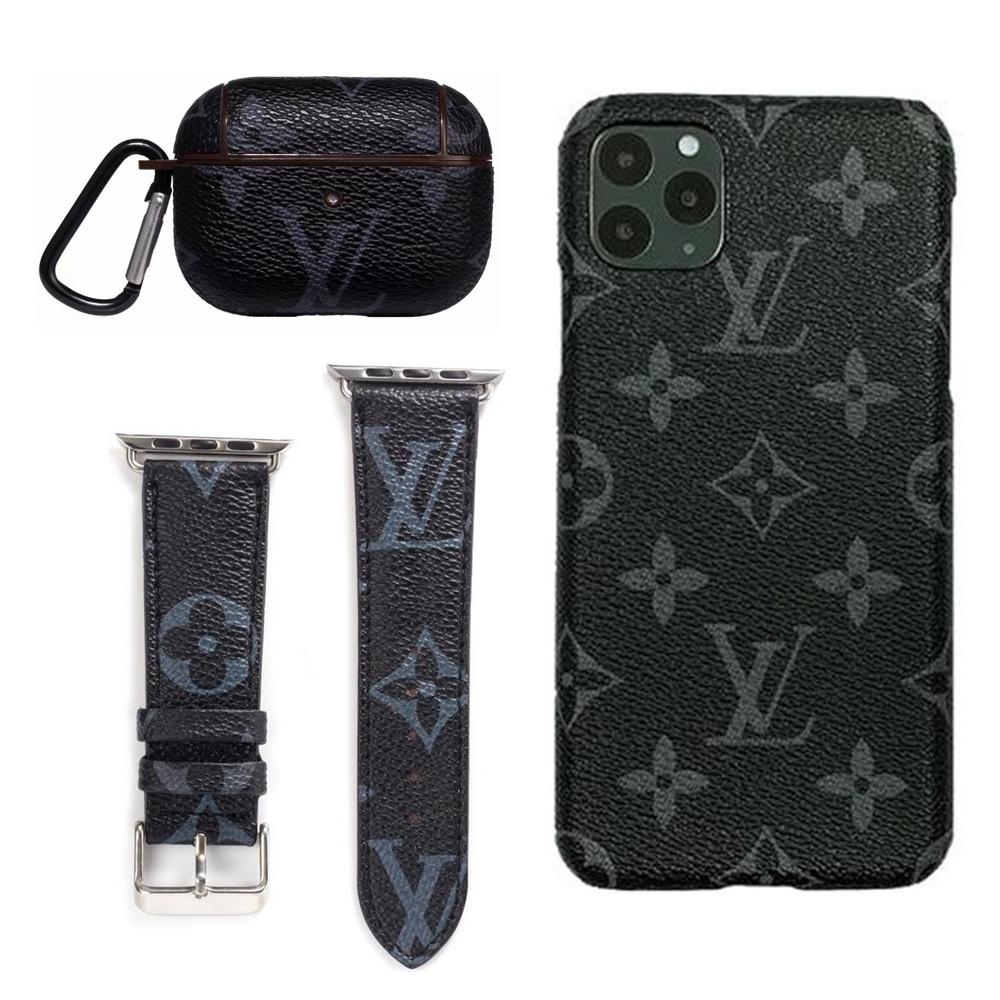 BLACK LV MONOGRAM INSPIRED IPHONE, AIRPOD PRO CASE & WATCH BAND